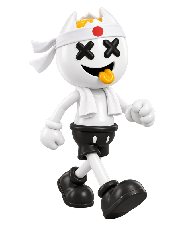 Eggsitus in a Japanese fitness headband and towel.