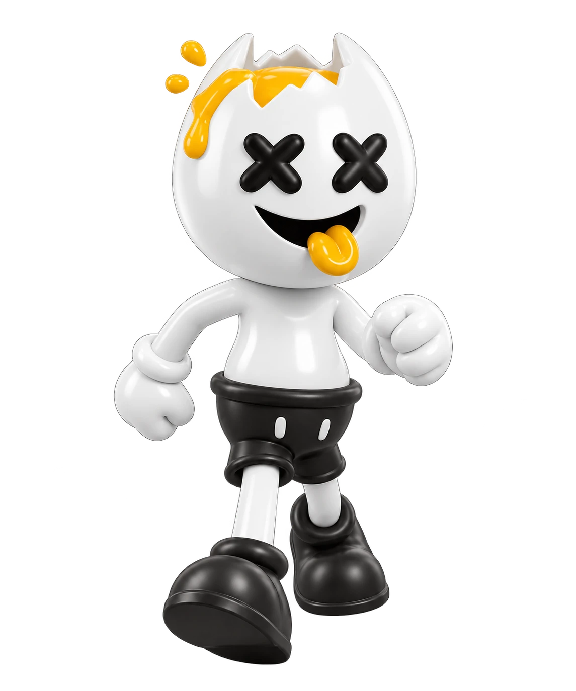 Eggsitus striding onward with a little spilled yolk.